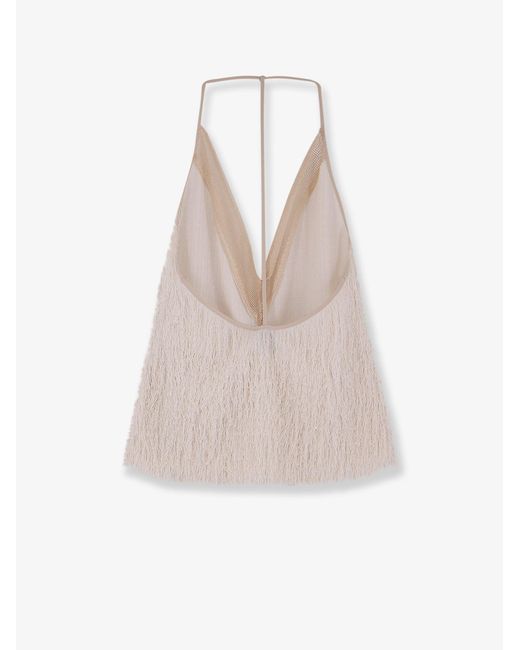 Alysi White Fringed V-Neck Top