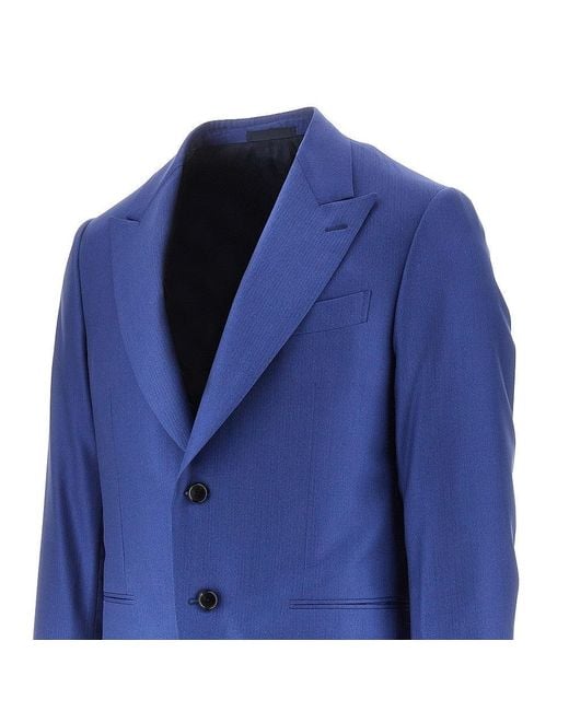 Caruso Blue Silk And Wool Single-Breasted Tailored Suit for men