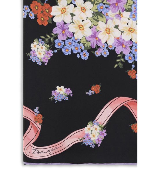 Dolce & Gabbana Blue Silk Scarf With Floral Print