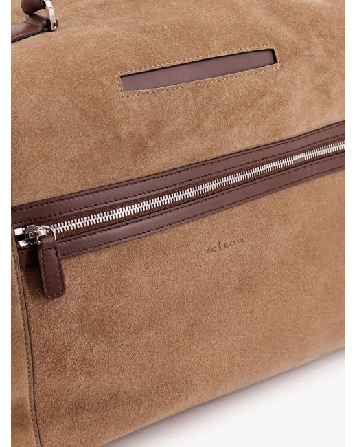 Kiton Brown Suede Weekend Travel Bag Slate for men