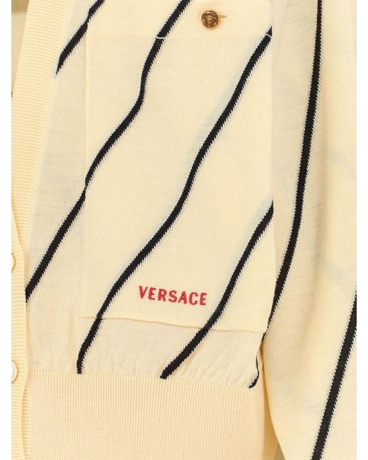 Versace Natural Wool Blend Cardigan With Striped Detail