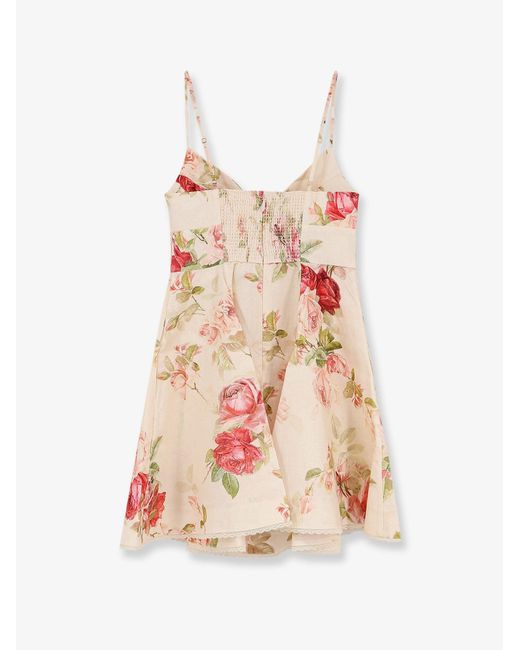 Zimmermann White Roselight Short Linen Dress With Floral Print
