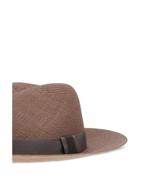 Brunello Cucinelli Brown Straw Fedora Hat