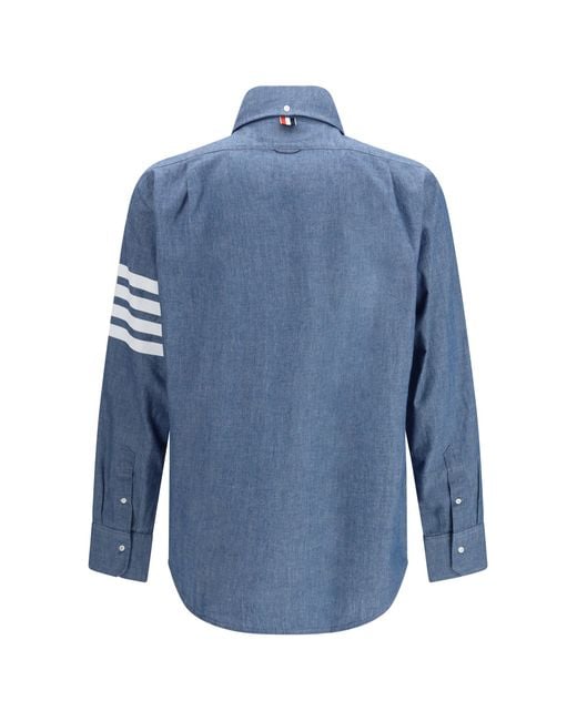 Thom Browne Blue Denim Shirt With Logo for men