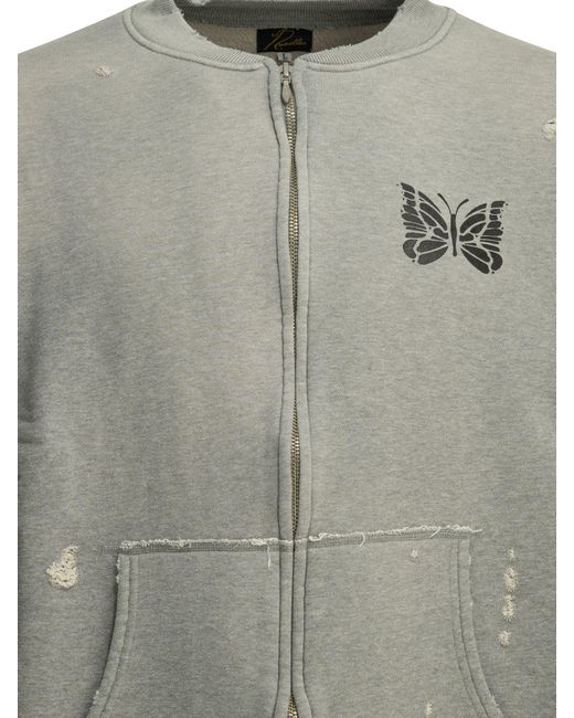 Needles Gray "Deconstructed" Zippered Sweatshirt for men