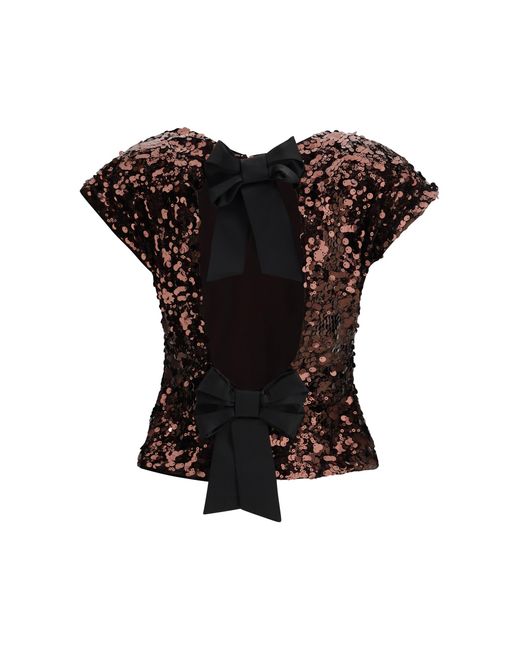 Ganni Brown Sequin Top With Bow Back