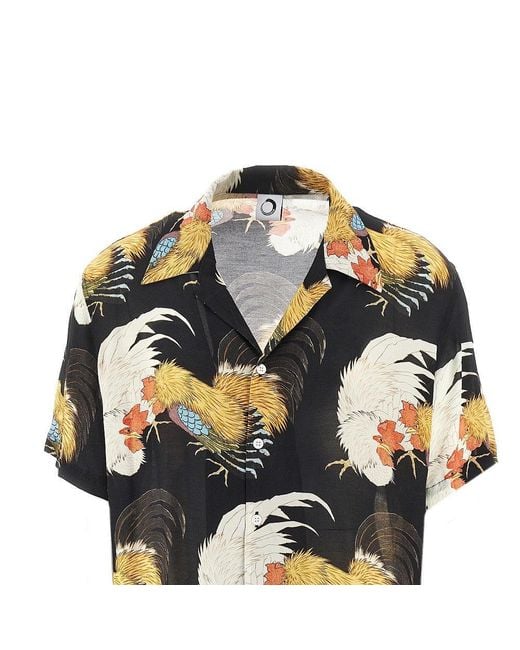 Endless Joy Black 'Roosters' Silk Shirt for men