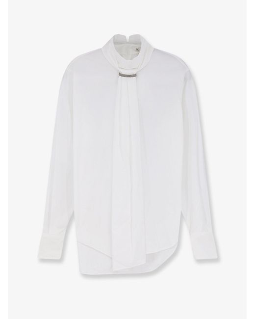 Brunello Cucinelli White Cotton Blend Shirt With Monili Detail