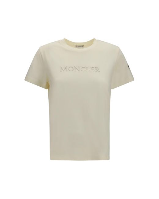Moncler White Cotton T-Shirt With A Tone On Tone Embroidered Logo