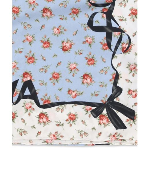 Dolce & Gabbana Blue Silk Scarf With Rose Print