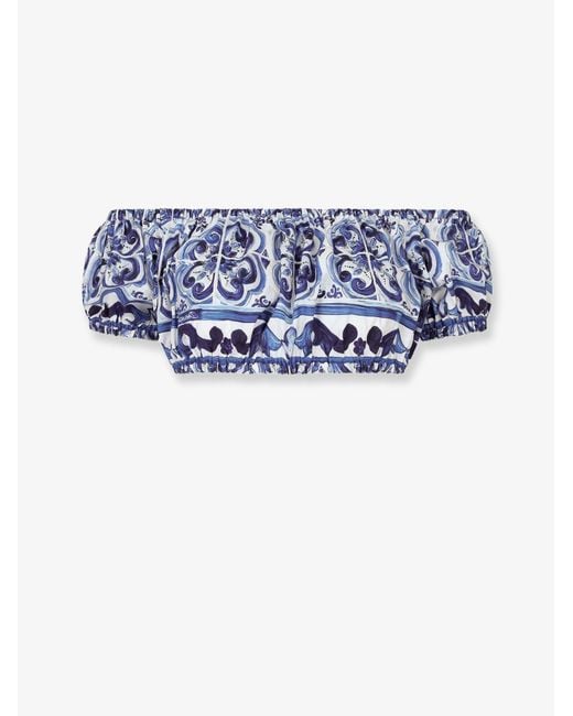 Dolce & Gabbana Blue Dolce & Gabbana Cotton Top With Maiolica Print