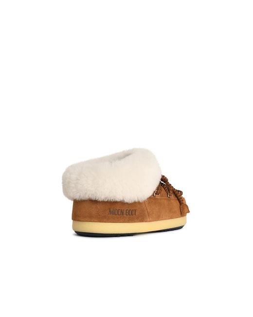 Moonboot White 'Evx' Cognac Suede Slippers