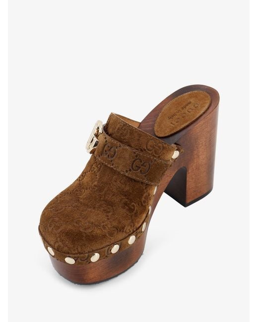 Gucci Brown Suede Sandals With All-Over Gg Logo