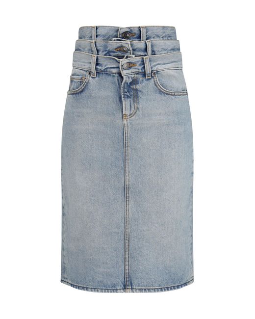 Fiorucci Blue Midi Denim Skirt Triple-Layer