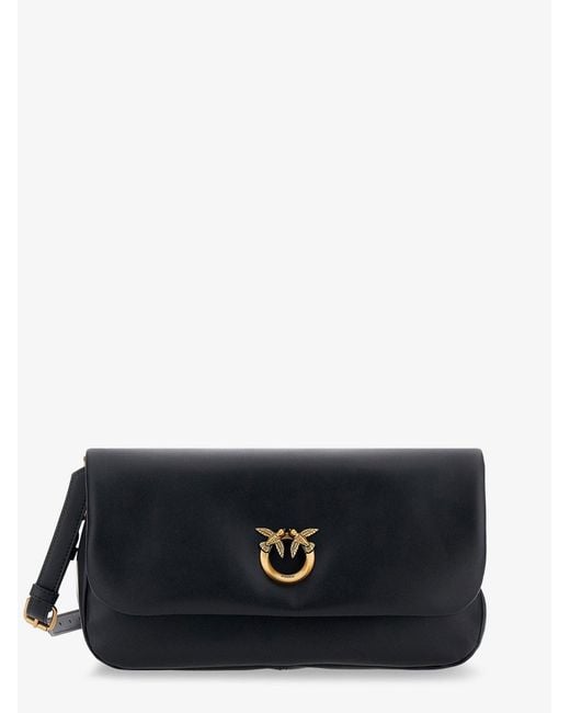 Pinko Black Soft Horizontal Leather Crossbody Bag