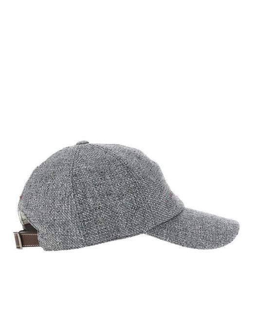 Brunello Cucinelli Gray Linen, Wool And Silk Baseball Cap for men