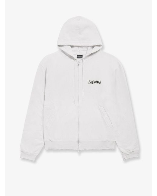 Balenciaga White Over Zip-Up Hoodie Cotton Sweatshirt for men