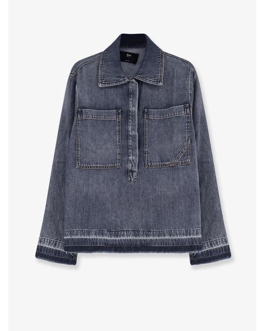 3x1 Blue Denim Shirt With Frayed Edges