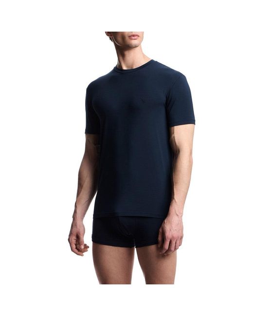 EA BODYWEAR Blue Stretch Modal Crewneck T-Shirt for men