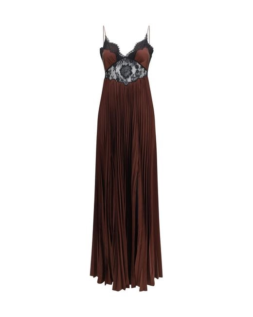 Self-Portrait Purple Satin Long Dress With Lace Inserts