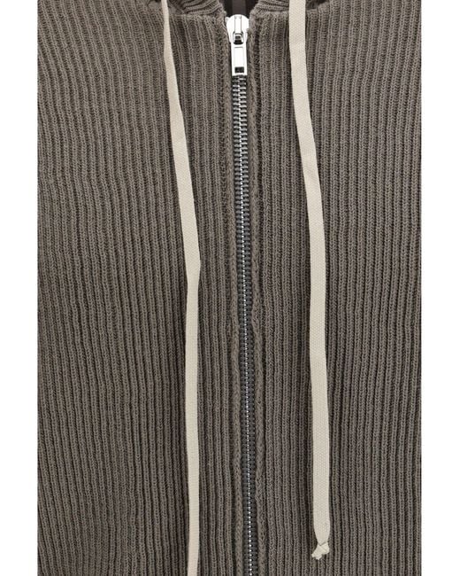 Rick Owens Gray Ribbed Virgin Wool Knit Hoodie for men