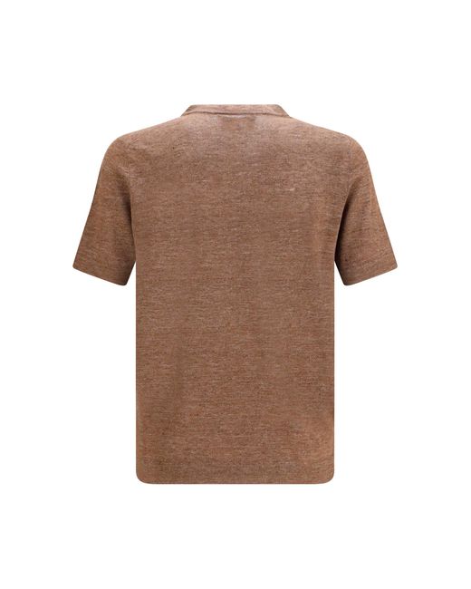 Brunello Cucinelli Brown T-Shirt Linen-Cotton Crewneck for men