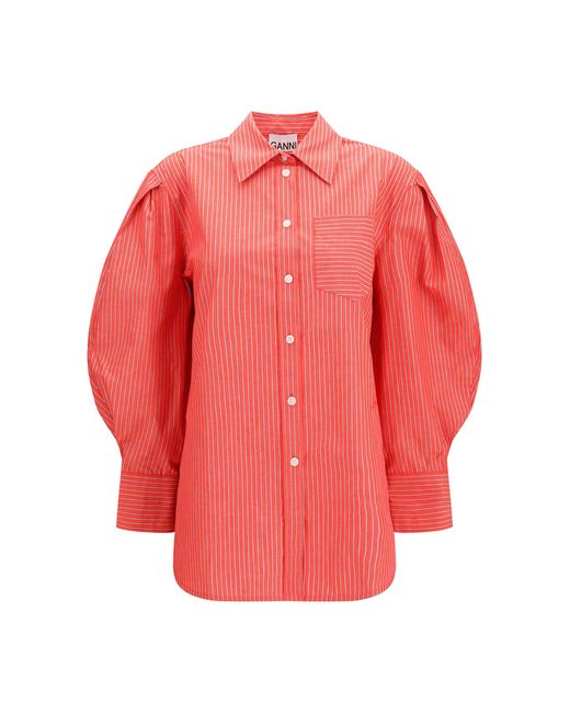Ganni Pink Striped Cotton Shirt