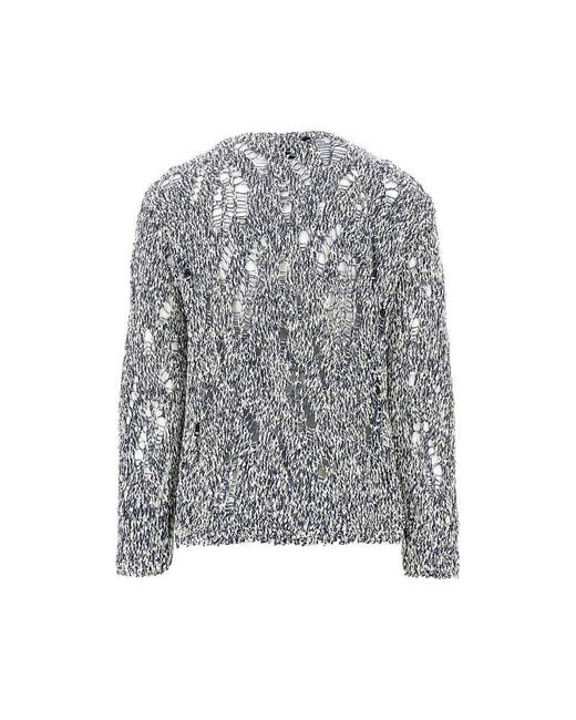 Amaranto Gray Distressed-Effect Cotton-Blend Sweater for men