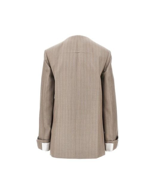Victoria Beckham Brown Collarless Wool Jacket
