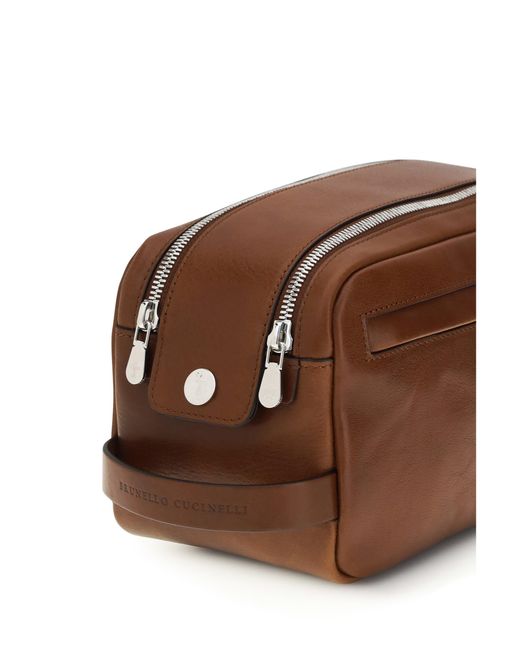 Brunello Cucinelli Brown Leather Beauty Case for men