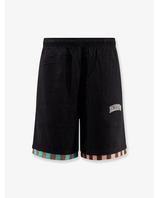 Barrow Black Viscose Blend Bermuda Shorts With Logo Print for men