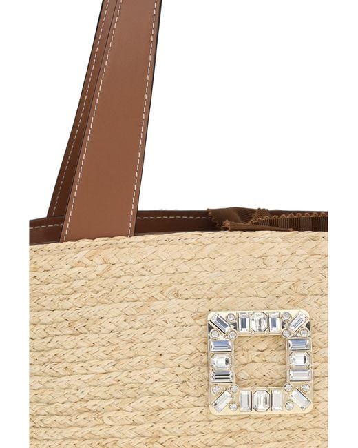 Roger Vivier White Mini Viv' Skate Raffia Bucket Bag