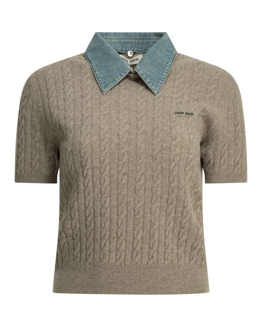 Miu Miu Gray Cashmere And Silk Polo Shirt