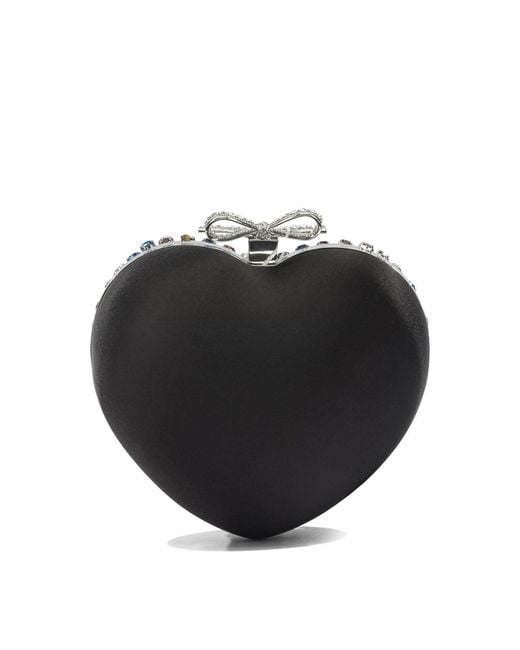 Self-Portrait Black Heart Clutch With Crystals