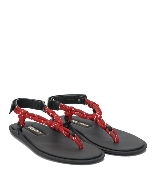 Miu Miu Red "Rivière" Rope Sandals