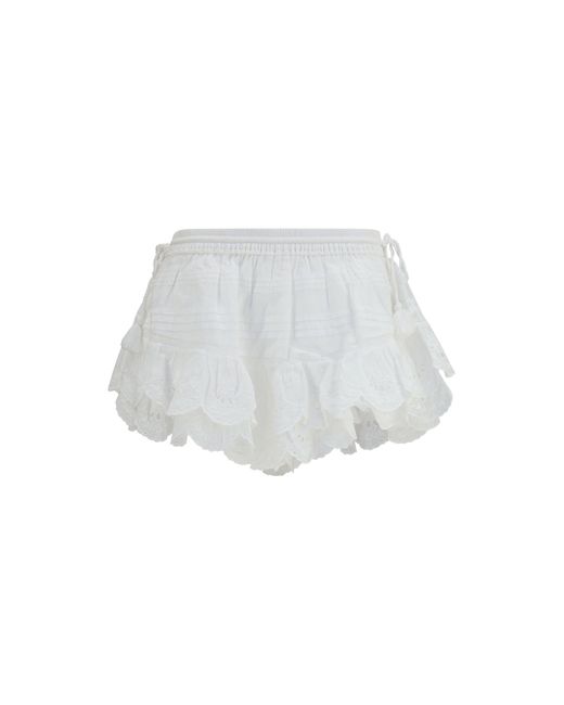 Women's White Marant Etoile Puria Shorts With Ruffles