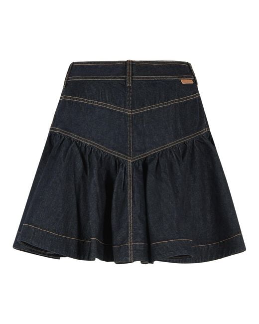 Zimmermann Black Frill Onyx Flared Hem Denim Mini Skirt