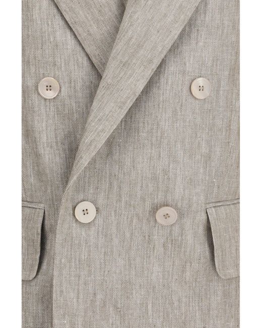 Max Mara Gray Olimpia Double-Breasted Chevron Linen Blazer