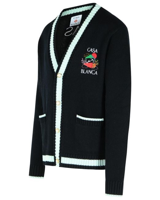 Casablanca Black 'Mountain Temple' Merino Wool Embroidered Cardigan for men