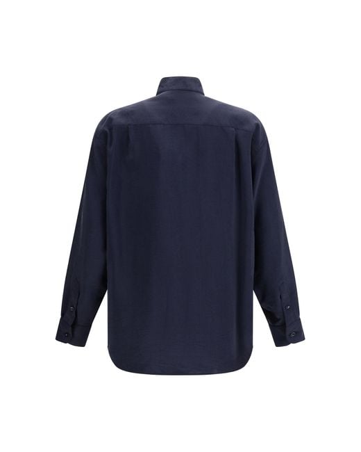 Giorgio Armani Blue Washed Silk Shirt With Band Collar for men