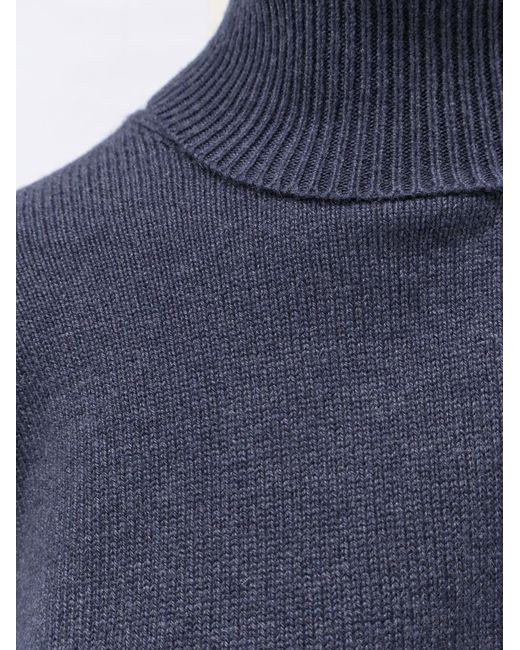 Brunello Cucinelli Blue Cashmere Turtleneck With Monili Detail On The Back