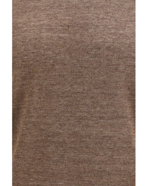 Brunello Cucinelli Brown T-Shirt Linen-Cotton Crewneck for men