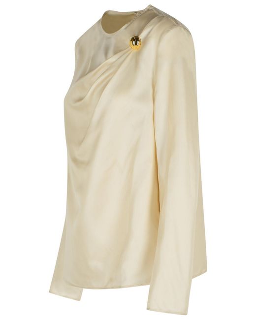 Loulou de Saison Natural Azae Draped Blouse Ivory Silk