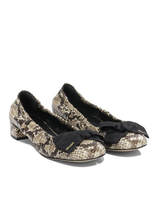 Prada Natural Heeled Leather Ballet