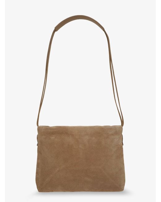 Brunello Cucinelli Natural Suede Shoulder Bag With Logo On The Front