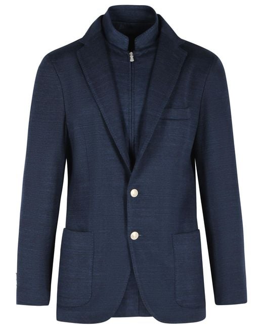 Eleventy Blue Dark Cotton Blend Blazer for men
