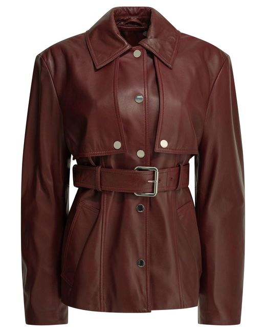 Women's Brown Bordeaux Leather Polyester Two-Piece Leather Jacket