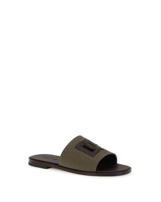 Dolce & Gabbana Brown Dolce & Gabbana Canvas Slide Sandals Militare/Moro for men