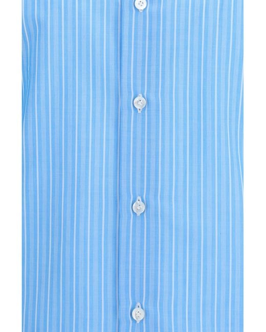 Finamore 1925 Blue Regular Striped Shirt Solid Kaki for men