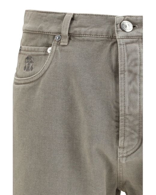 Brunello Cucinelli Gray Iconic Fit Five-Pocket Trousers for men